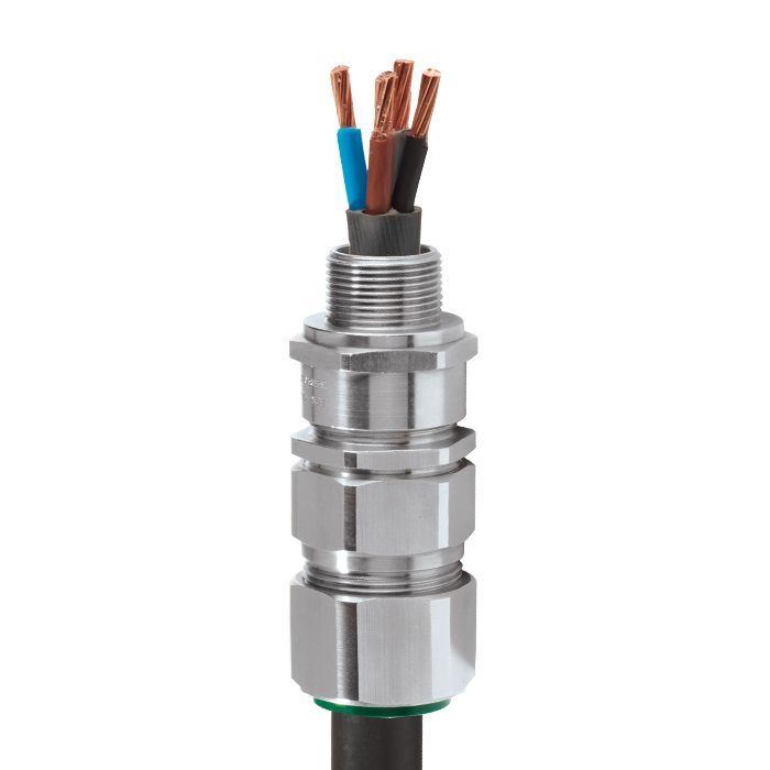 CMP E1FX M25 Brass Ni-Plated Gland c/w brass earth tag, locknut, white nylon & PVC shroud (Set)