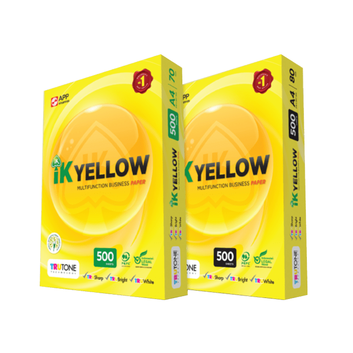 1K IK Yellow A4 Paper | 1Box/ 5 Reams - A4 Copier Paper - 70gsm (500 Sheets) Kertas A4