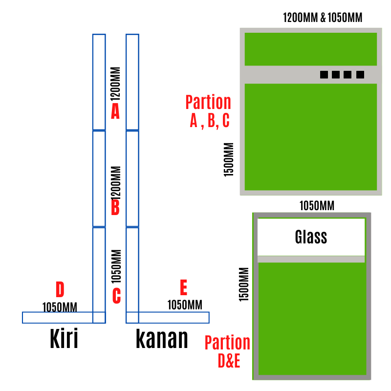 VS PARTITION FOR EXECULTIVE / L SHAPE / 45MM X 3450MM X 1050MM