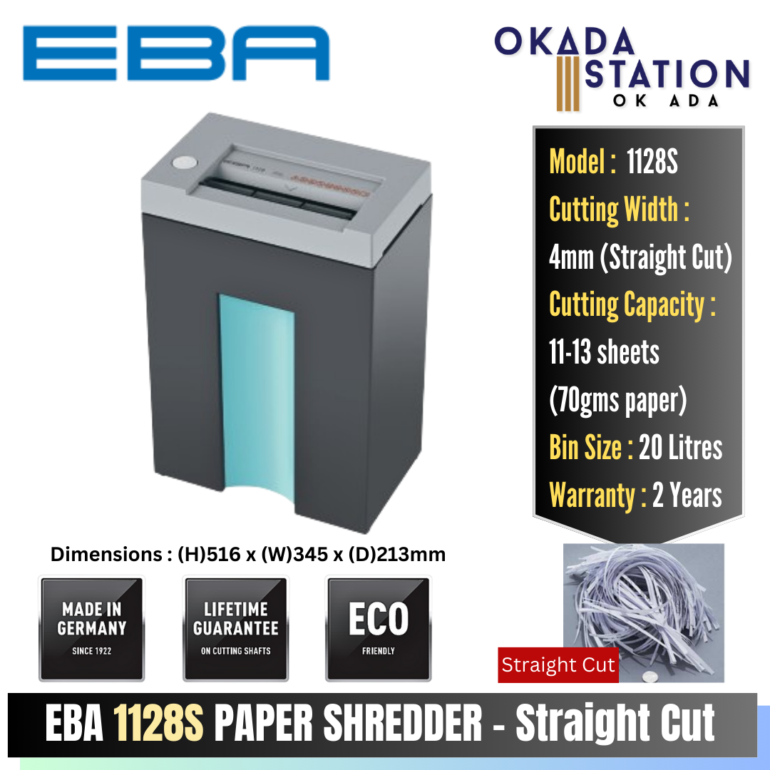 EBA Paper Shredder 1128S / 1128C - (Straight cut) (Cross Cut) / EBA / Paper Shredder / Paper Shredding Machine / Shredder / Straight-Cut / Cross-Cut / 1128S / 1128C / Mesin Pencincang
