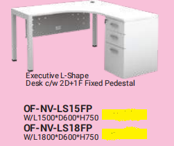 OFIS NOVA SERIES EXECUTIVE L-SHAPE DESK (C/W 2D+1F FIXED PEDESTAL)
