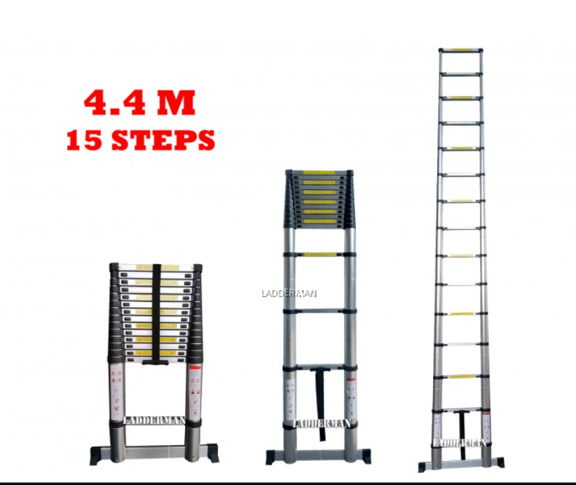 HIGH QUALITY ALUMINIUM TELESCOPIC EXTENDABLE LADDER 4.4M WITH 15 STEPS