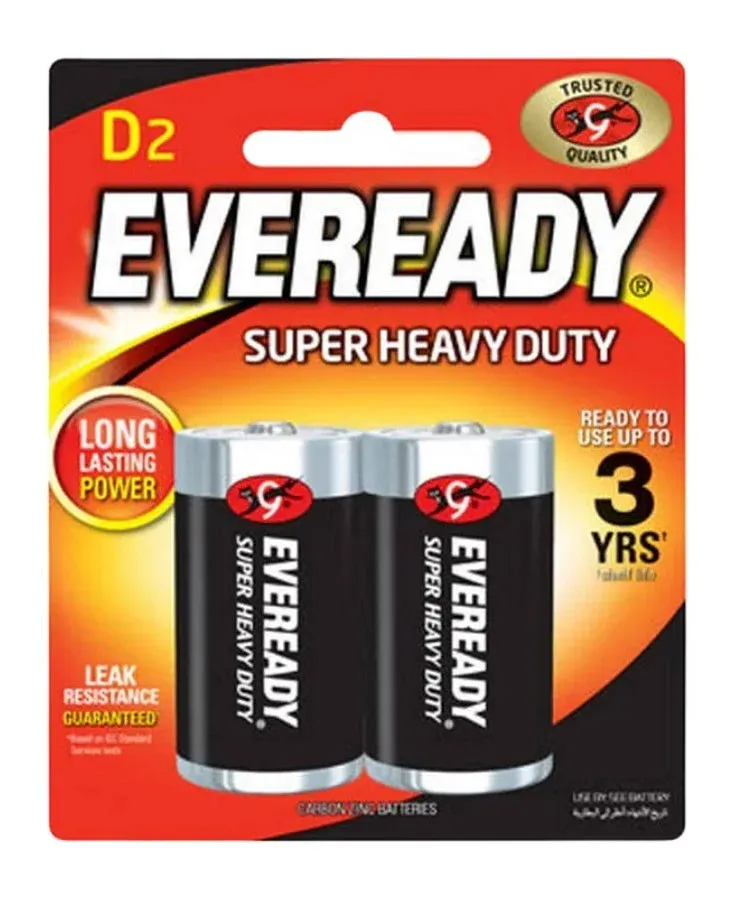 EVEREADY SUPER HEAVY DUTY BATTERIES D R14 1.5V  2FT