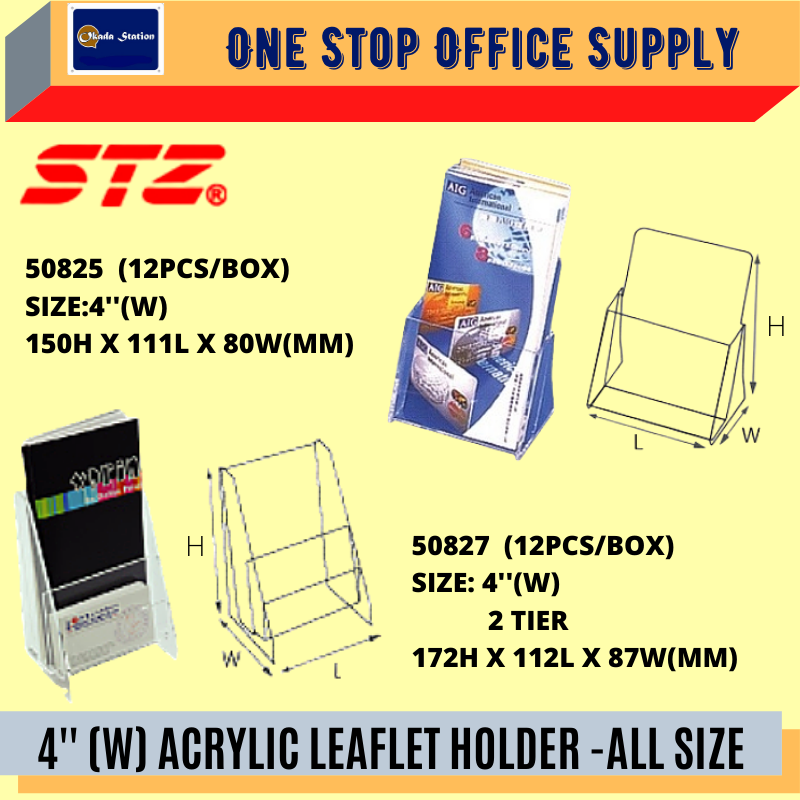 STZ 4'' (W) ACRYLIC LEAFLET HOLDER -ALL SIZE /STZ /Acrylic Leaflet Holder /Leaflet /2 Tier Leaflet Holder
