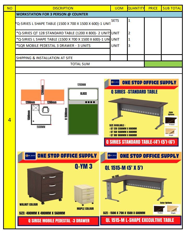 OK WORKSTATION FOR 3 PERSON COMPLETED WITH EXECULTIVE TABLE SET / WORKSTATION / OFFICE FURNITURE / 3 SEAT / OFFICE TABLE / 3 SEAT WORKSTATION