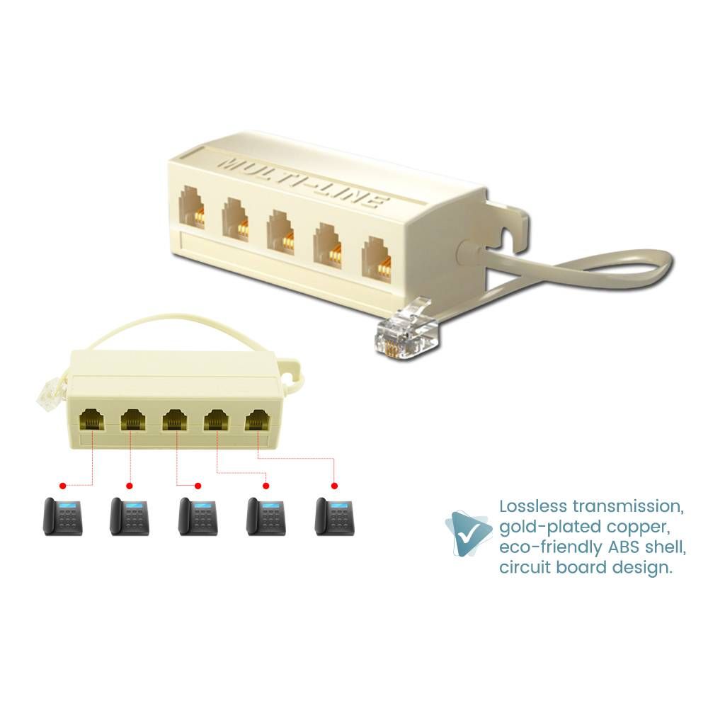 RJ11 6P4C TELEPHONE 5 WAY SPLITTER EXTENSION 1 MALE TO 5 FEMALE ADAPTER EXTENSION PLUG