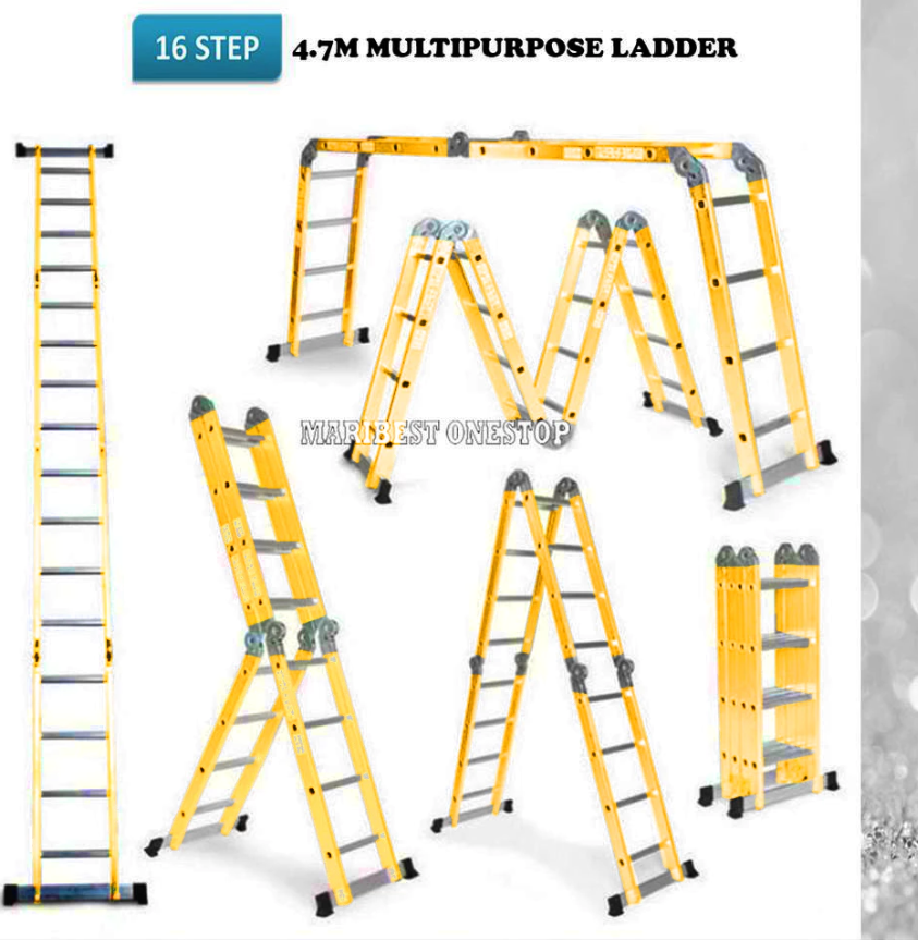 YELLOW M47 16 STEP 4.7M MULTIPURPOSE ALUMINIUM LADDER