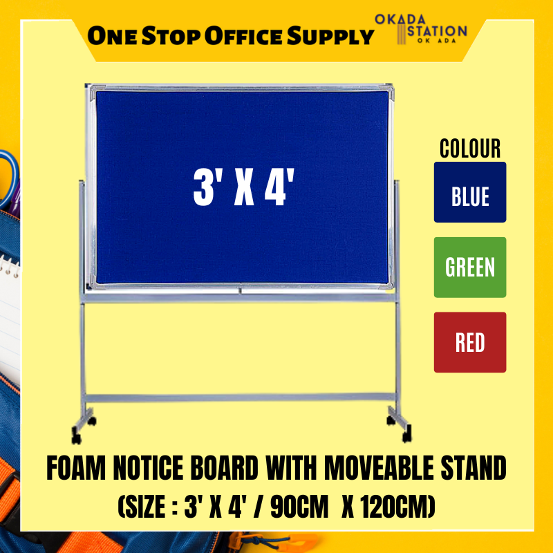 COLOUR FOAM NOTICE BOARD WITH MOVEABLE STAND 3' X 4' COLOUR FOAM NOTICE BOARD WITH MOVEABLE STAND / FOAM BOARD / NOTICE BOARD / COLOUR FOAM BOARD / BOARD WITH ALUMINIUM FRAME / FOAM BOARD WITH MULTI STAND / BOARD WITH STAND / FNB-34 + ST2
