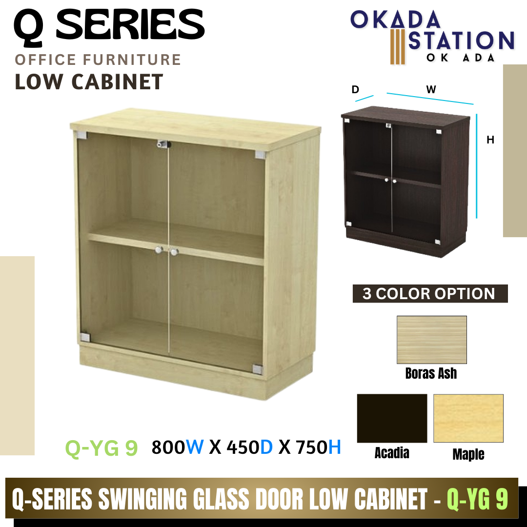 VS Q SERIES SWINGING GLASS DOOR LOW CABINET - (Q-YG 9) / Q SERIES / WOODEN CABINET / LOW CABINET /SWINGING GLASS DOOR CABINET / SWINGING DOOR CABINET / CABINET