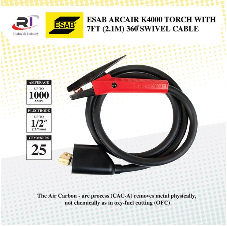 RIGHTWELL ESAB ARCAIR GOUGING TORCH K4000 TORCH WITH 2.1M 360 ° SWIVEL CABLE (61082008)