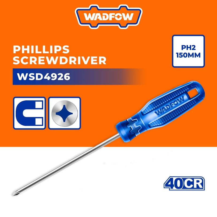 WADFOW PHILLIPS SCREWDRIVER PH2 STEEL (150MM/40CR) (WSD4926)