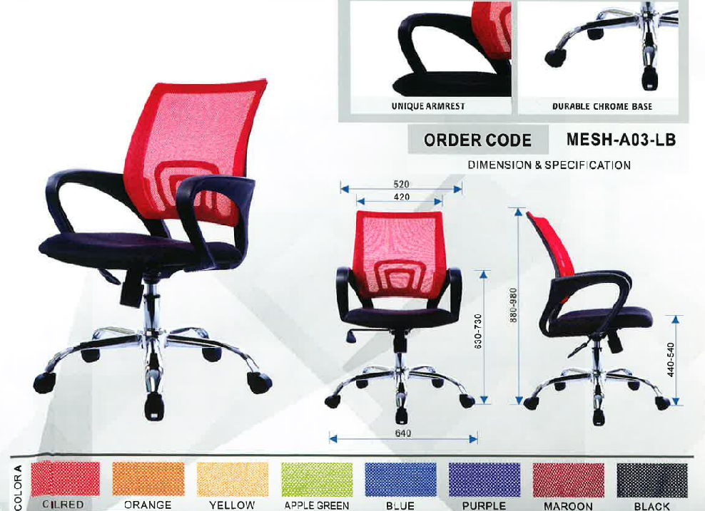 AXIS LOW BACK CHAIR (MESH/FABRIC) MODEL: A03