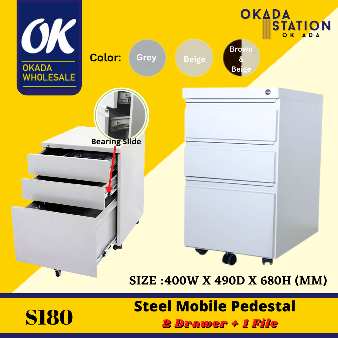 Steel Mobile Pedestal With Ball Bearing Slide S180 Steel Mobile Pedestal With Ball Bearing Slide ( -2 Drawer + 1 File ) / Metal Mobile Pedestal / Mobile Pedestal / Cabinet / Metal Cabinet / Steel Drawer / Metal Drawer / Drawer