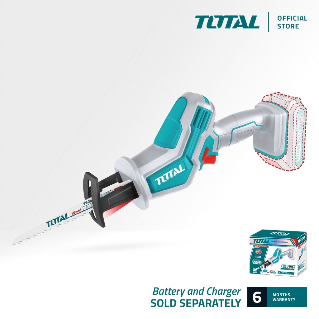 TOTAL LI-ION RECIPROCATING SAW (20V) CUTTING METAL 8MM CUTTING WOOD 65MM P20S TRSLI6506