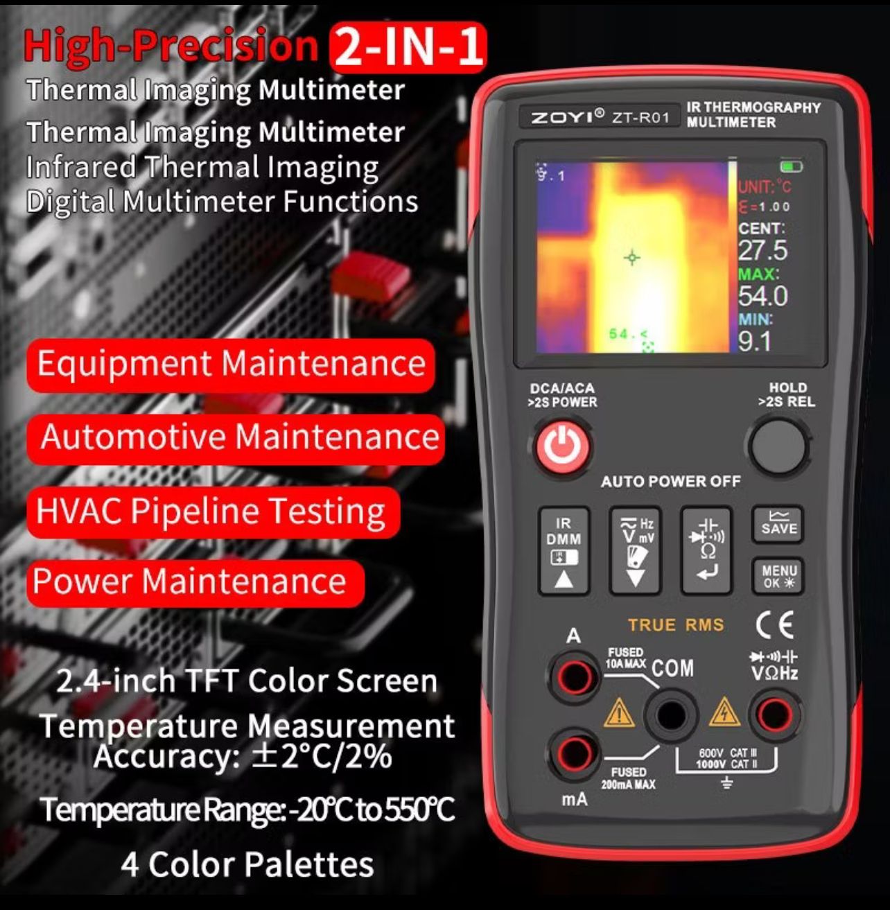 ZOYI R01 -20~550 ํC Infared Thermal Imager Digital 25000 Counts Multimeter AC/DC Voltage Tester