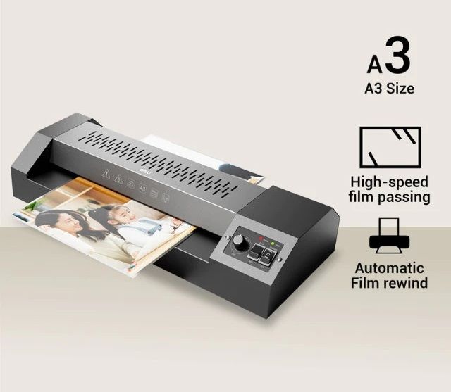 Deli Heavy Duty Laminator Machine Hot/Cold Laminating (50-175mic - Supports Up to A3)