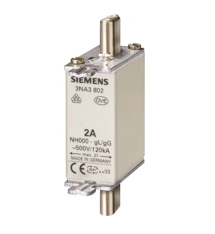 Siemens LV HRC fuse NH000 2A gG 500Vac/250Vdc 3NA3802