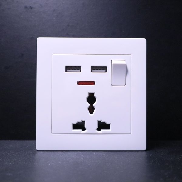 VLG MULTI WALL SWITCH SOCKET WITH NEON (2 USB)