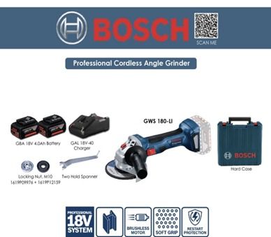 Bosch Angle grinder GWS180LI +2pcs battery 4.0ah +charger