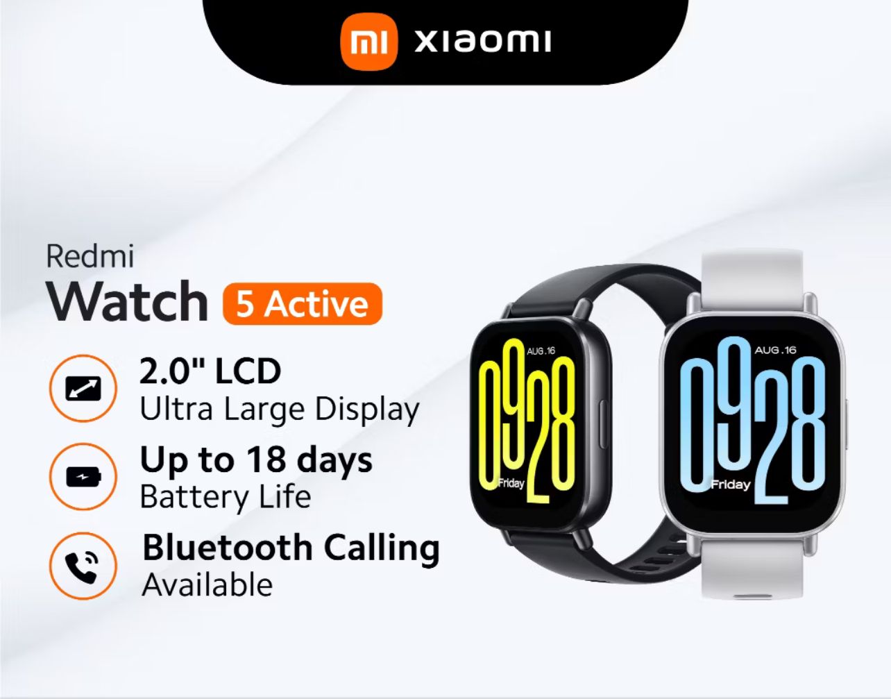 Redmi Watch 5 Active | Ultra-Large LCD Display | Bluetooth Phone Call | 18 Days Battery | 5ATM Water Resistance