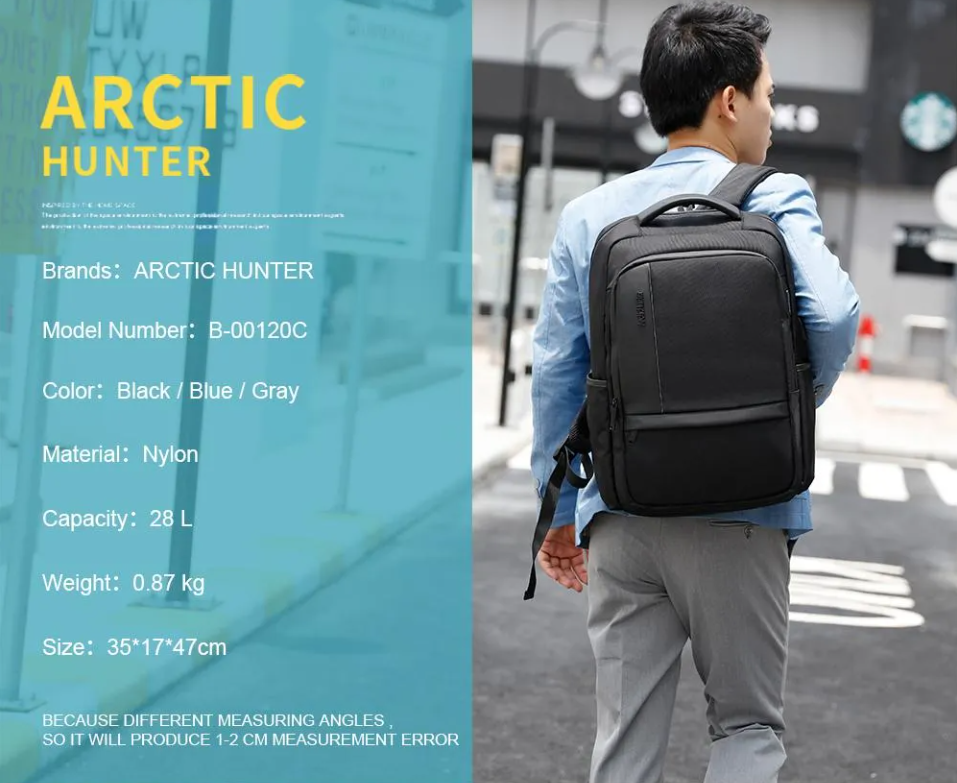 Arctic Hunter i-Crusaderz Backpack Water Resistant Nylon Laptop Backpack USB Charging Business Professional Travel (15.6")