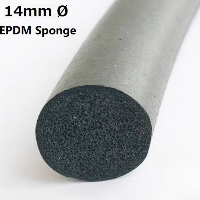 EPDM RUBBER SPONGE CORD CLOSED CELL ROUND FOAM STRIP 14MM DIAMETER BLACK (1 METER)