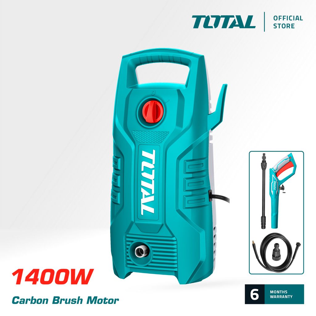 TOTAL HIGH PRESSURE WASHER WITH PURE COPPER WIRE CARBON BRUSH MOTOR (1400W) + SPRAY GUN + HOSE TGT11316