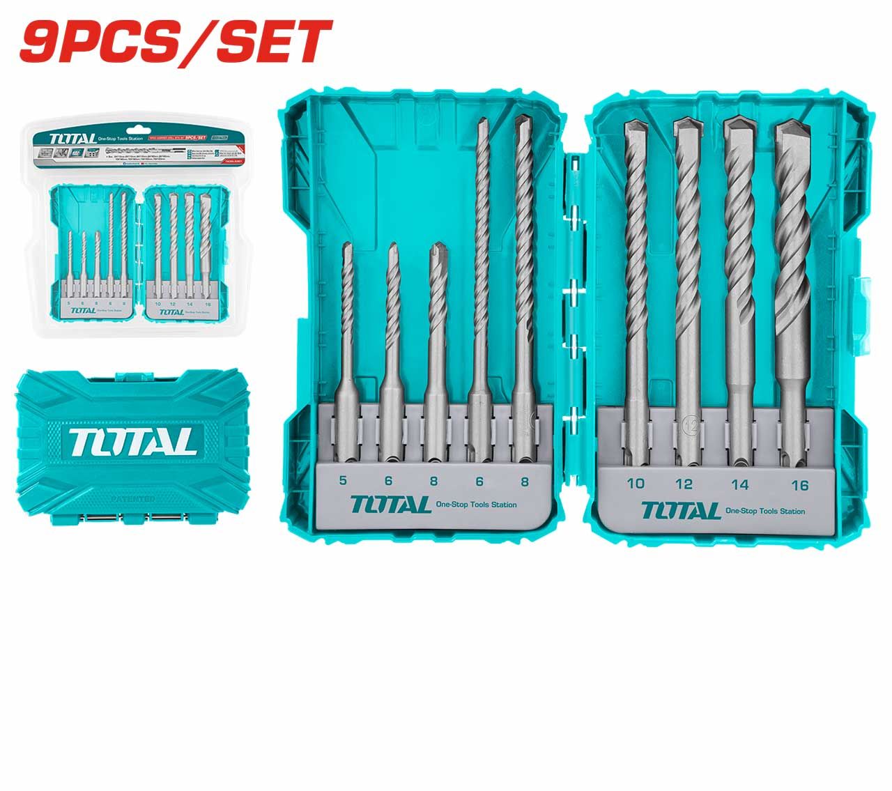 TOTAL 9PCS CONCRETE SDS PLUS HAMMER DRILL BITS SET - TACSDL30901