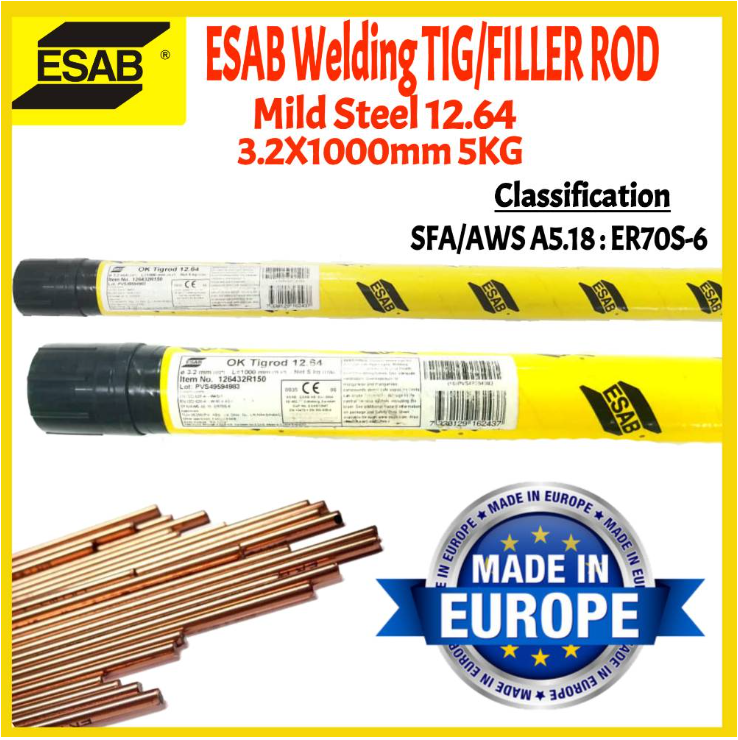 RIGHTWELL ESAB OK TIGROD 12.64 MILD STEEL TIG WELDING ROD (3.2MM, 5KG)