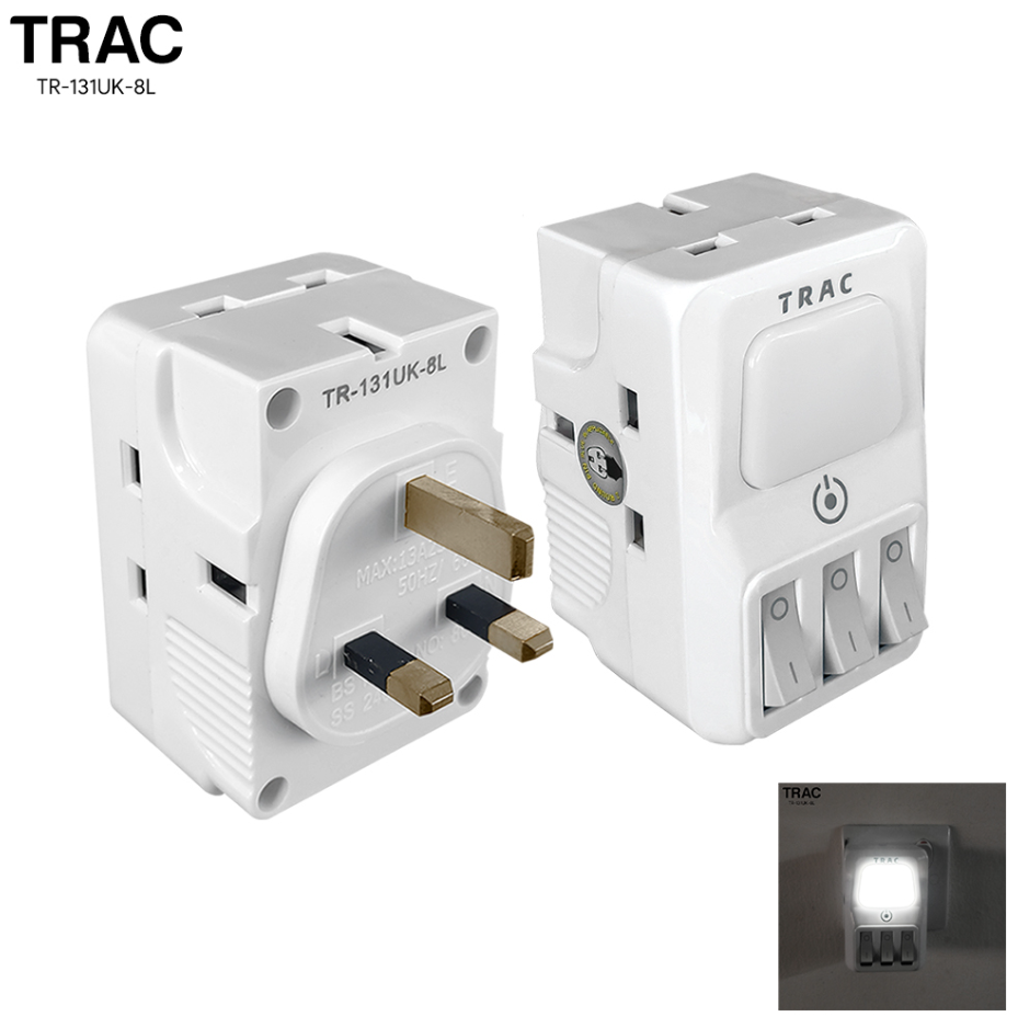 TRAC 3-WAY SWITCHED ADAPTOR WITH DIMMABLE NIGHT LAMP (TR-131UK-8L)