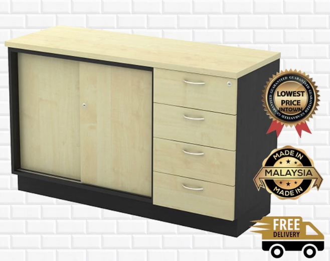 DIY FURNITURE MALAYSIA Low Office Cabinet with Fixed Pedestal 4 Drawers | Rak Kabinet Pejabat | Office Sliding Door cabinet | Office Cabinet
