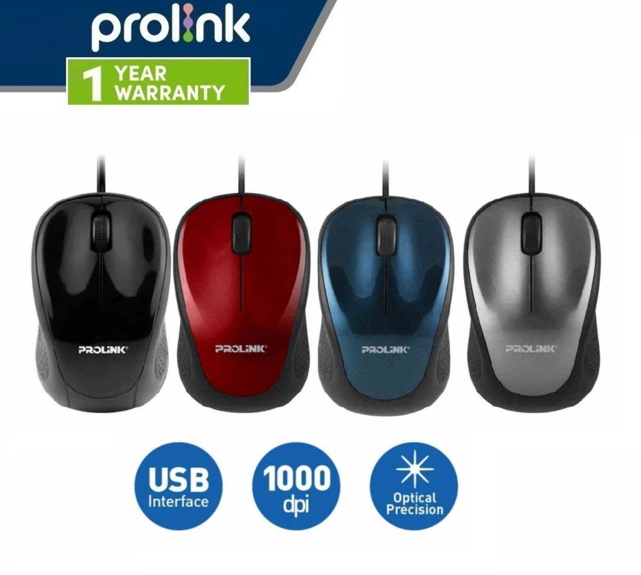 Prolink USB Optical Mouse 1000dpi Stylish/High Precision Fast Scrolling PMO630U