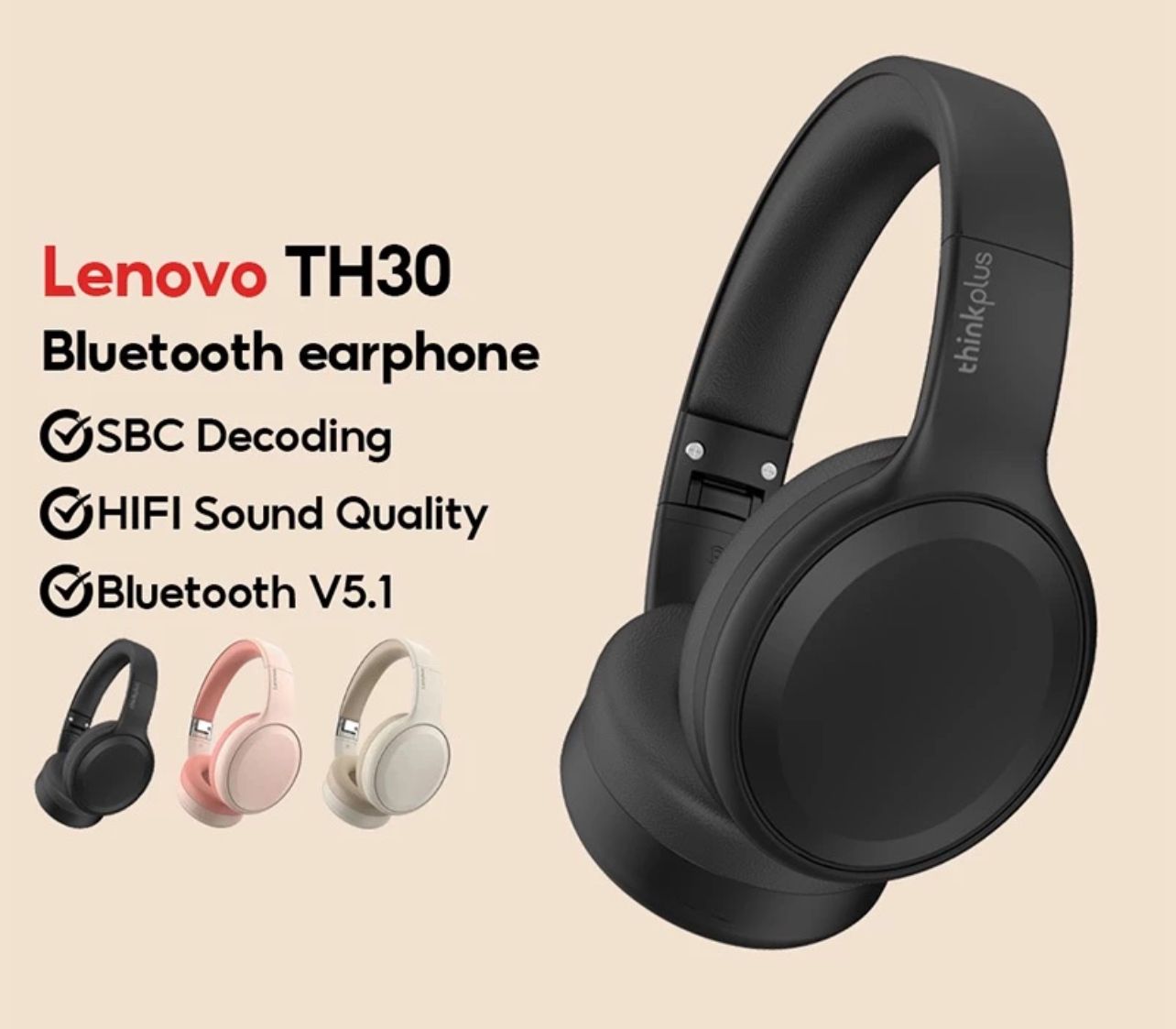 Lenovo Th30 Bluetooth Headphone Gaming Low Latency Music Noise Reduction Smart Touch With Mic Bluetooth 5.1