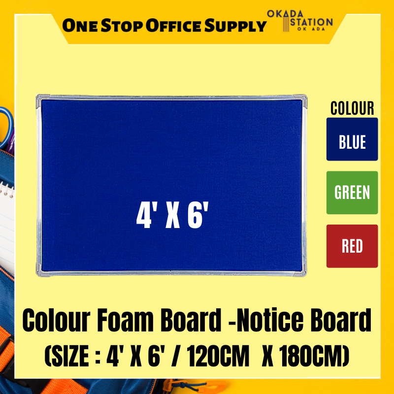 COLOUR FOAM NOTICE BOARD WITH ALUMINIUM FRAME COLOUR FOAM NOTICE BOARD / NOTICE BOARD / 4' X 6' / 4FT X 6FT / FNB-46 / WITH ALUMINIUM FRAME / FOAM BOARD / SOFT BOARD /