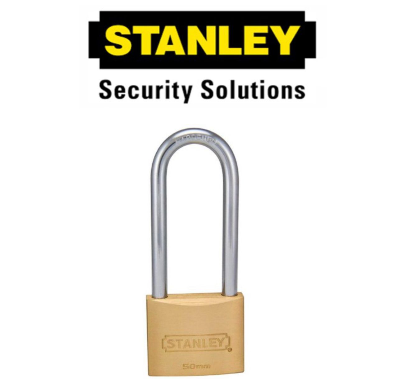 STANLEY BRASS PADLOCK LONG SHACKLE S824-679 50MM SECURITY LOCK