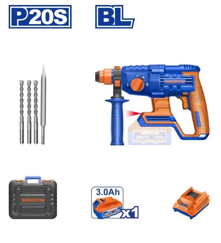 WADFOW LI-ION ROTARY HAMMER 20V CHUCK CAPACITY Ø 22MM WLM1522