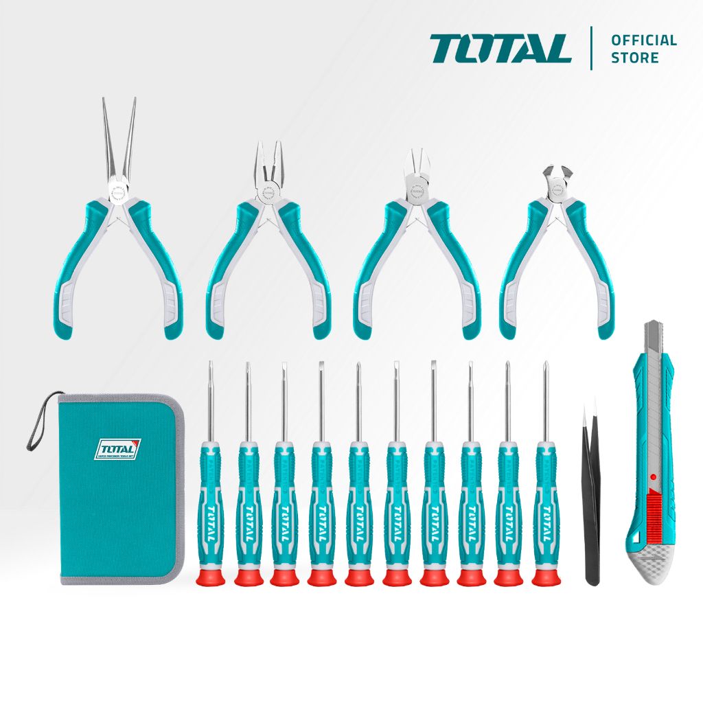 TOTAL PRECISION TOOLS SET WITH PLIERS TWEEZERS SCREWDRIVERS SLOTTED PHILLIPS & TORX IN BAG (16 PCS) TKTTSK0162