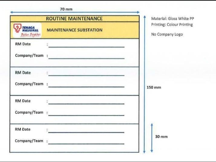 Routine Maintenance Sticker Size: 150 mm x 70 mm Ocha Routine Maintenance Sticker Size: 150 mm x 70 mm- Customized