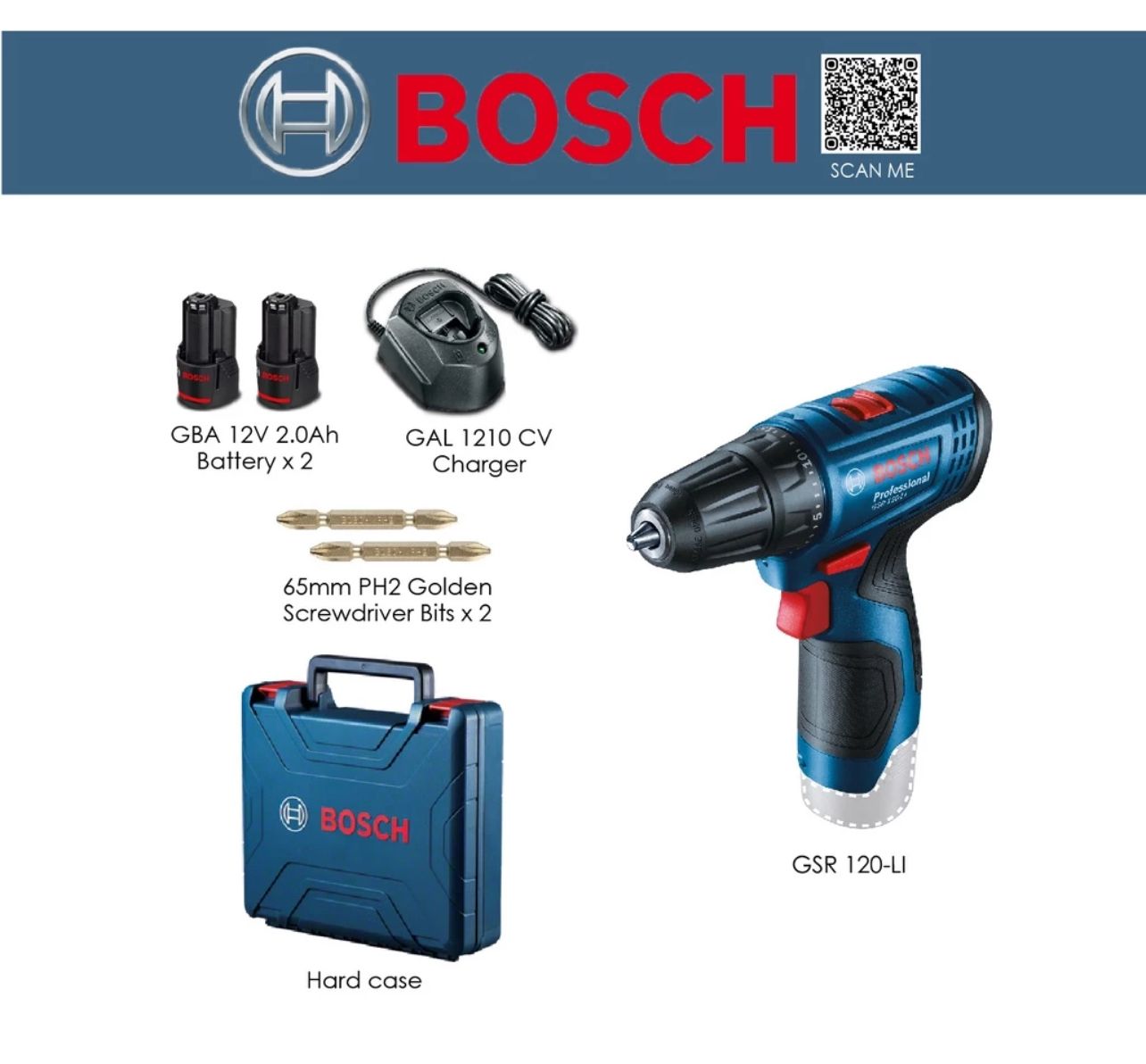 BOSCH GSR 120-LI 12V Cordless Drill Driver Bateri Gerudi Skru GBA 2.0Ah 2 Battery (Original Item)