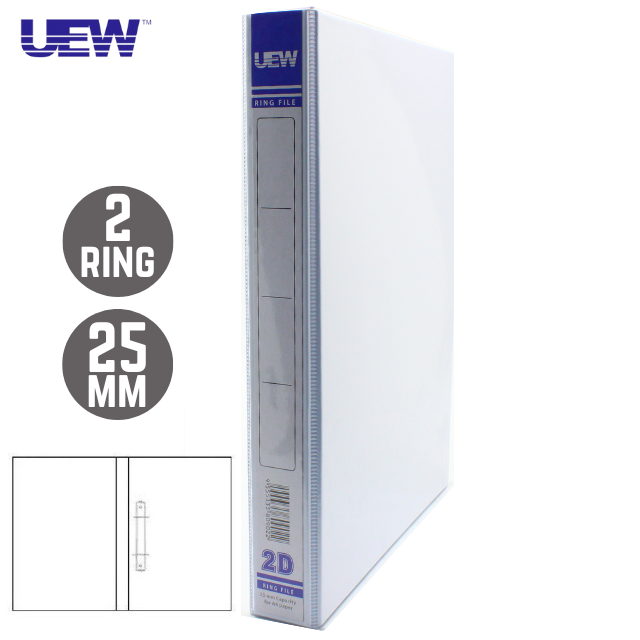 QP UEW PVC 2 Ring File A4 25mm White W/T Cover 1.5''