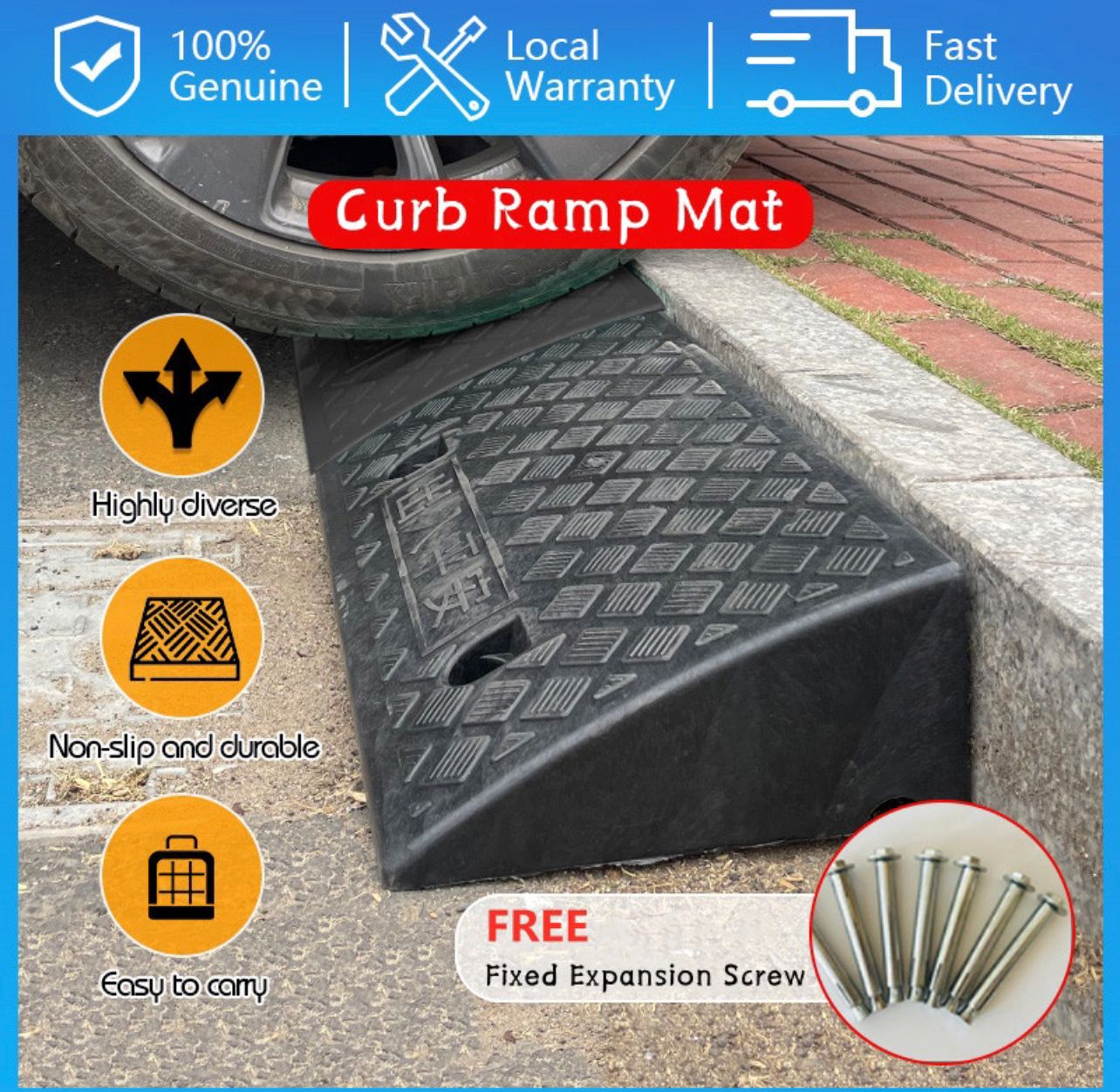 NA Step Mat Heavy Duty Car Ramp Mat Outdoor Curb Ramp Indoor Threshold Mat Speed Reducer For Car Climbing