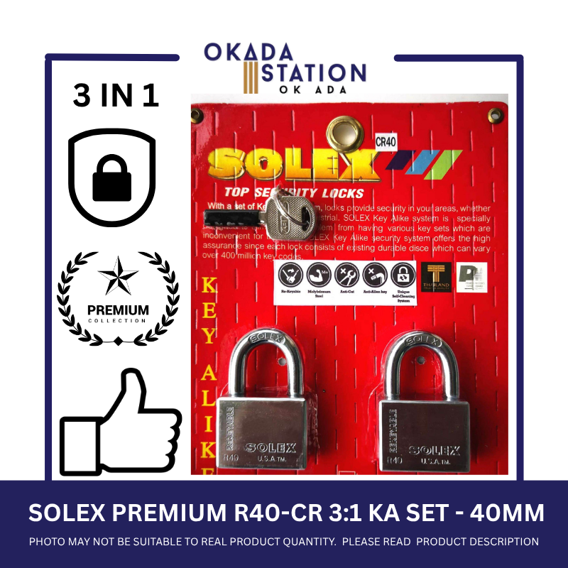SOLEX PADLOCKS / SIZE 40MM / R40-CR 3:1 KA SET / KEY-ALIKE / MASTER KEY /SYSTEM PADLOCKS / 100% ORIGINAL / PREMIUM TOP SECURITY / KUNCI - 40MM