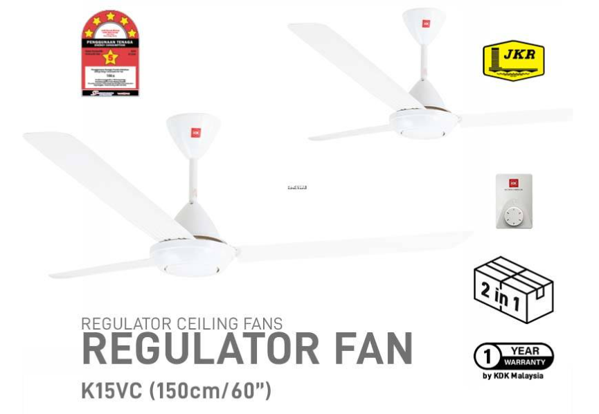 KDK [2 UNITS] KDK K15VC 60" 3-BLADES CEILING FAN WHITE