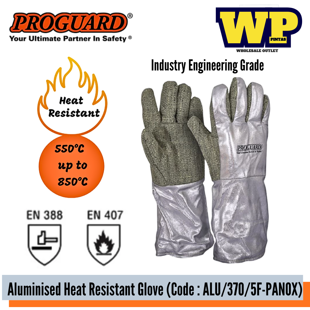 PROGUARD - ALUMINISED HIGH HEAT RESISTANT INSULATION GLOVE / INDUSTRY ENGINEERING GRADE GLOVE / GENERAL GLOVE / WELDING GLOVE / WORK GLOVE / SPARK PROTECTION GLOVE / HAND PROTECTION / GLOVE / ALU/370/5F-PANOX