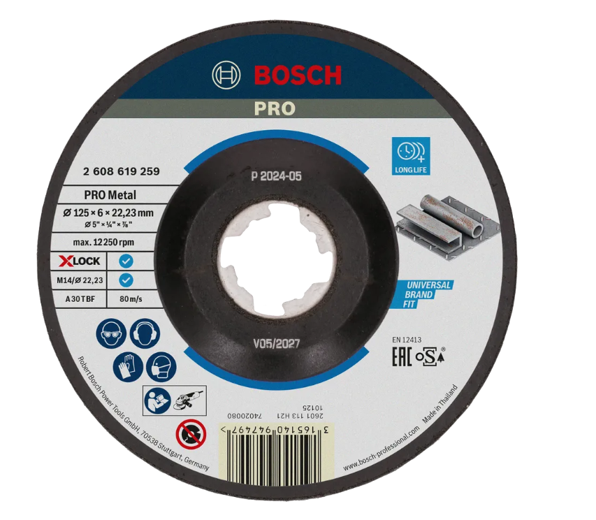 BOSCH PRO METAL BONDED GRINDING DISC (125 X 6 X 22.23 MM) (X-LOCK) (2608619259)