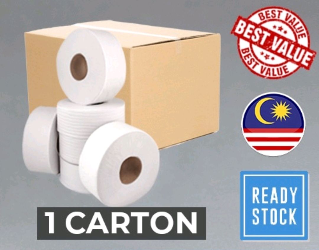NA Essentials Jumbo Roll Tissue 2-Ply, Toilet Paper, Tisu - 12 rolls