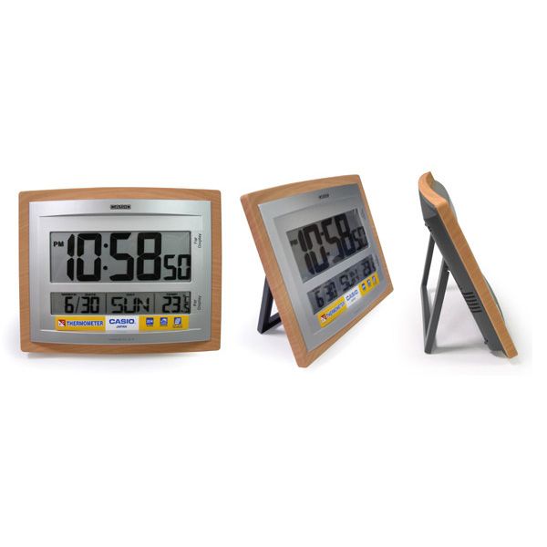 CASIO *CASIO ID-15S-5 Digital Auto Calendar Thermo Large Wall Clock Wood Grain