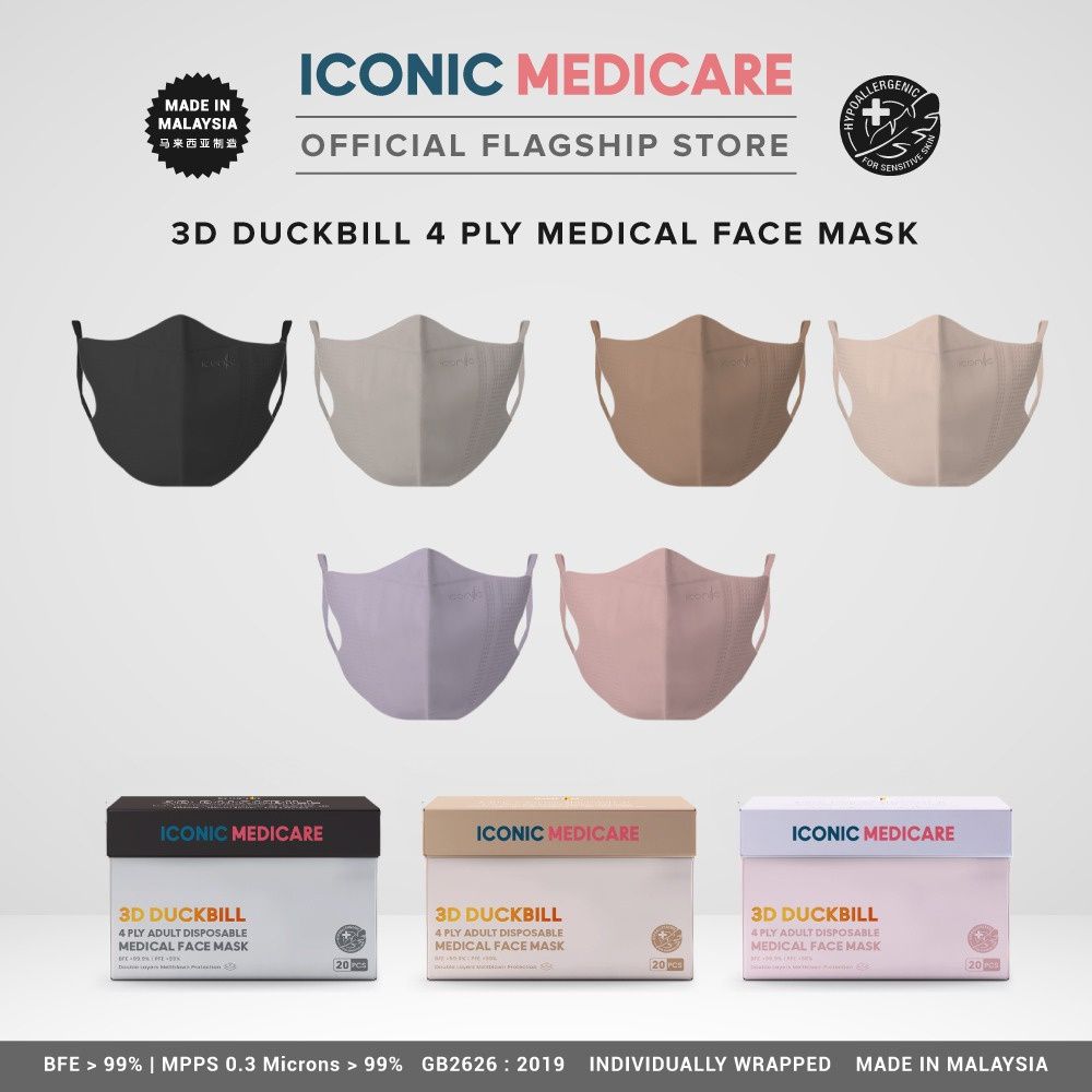 ICONIC MEDICARE *ICONIC MEDICARE [3D DUCKBILL] COPPER LILAC ADULT 4 PLY MEDICAL DISPOSABLE FACE MASK – ANTIVIRAL (20PCS)