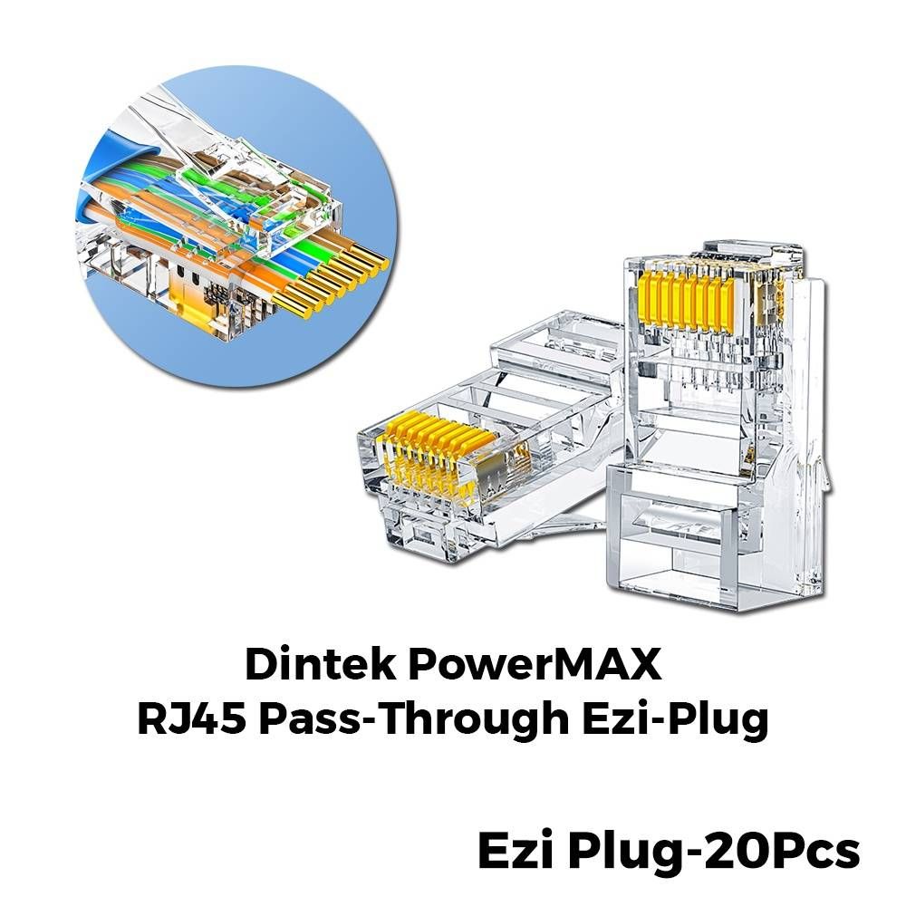 DINTEK RJ45 PASS-THROUGH SOLID CORE CAT6 EZI PLUG & EZI LOCK SOLUTION TRANSPARENT BOOT