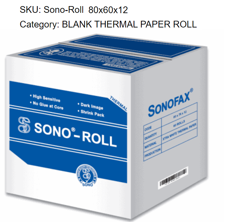 SONOFAX QMS THERMAL PAPER ROLLS / SIZE: W80x60x12mm / 100Rolls_Perbox
